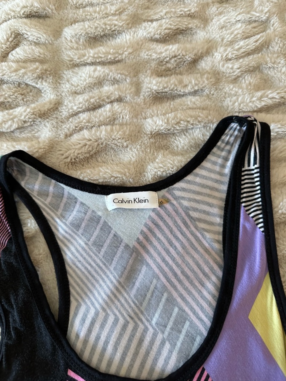 Calvin Klein Black Tank with Pastel Purple and Yellow Panels